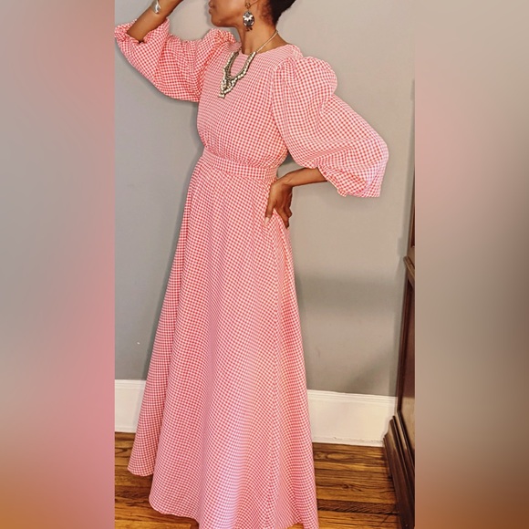 Dresses & Skirts - Red Gingham Puff Sleeve Maxi Dress | Cottagecore Prairie | M